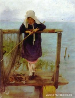 niña pescando