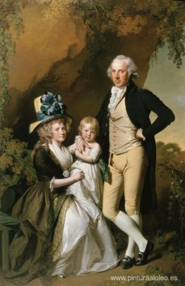 Retrato de Richard Arkwright Junior con su esposa Mary y su hija