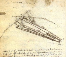 Uno de los diseños de Leonardo da Vinci para un ornitóptero.