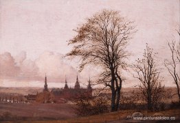 Paisaje otoñal, Castillo de Frederiksborg en la media distancia