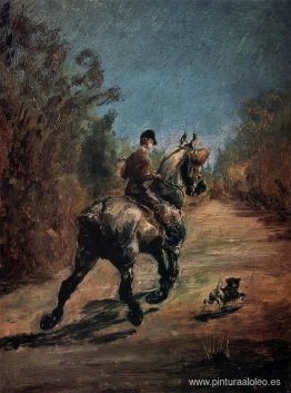 Caballo y jinete con un perrito