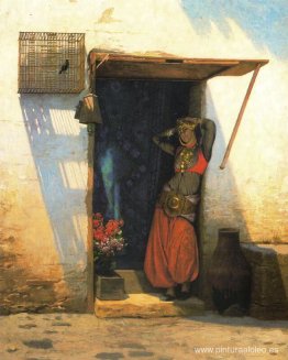 Mujer de El Cairo en su puerta