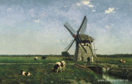 Paisaje con molino de viento cerca de Schiedam