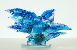 Blue Bird - arte de fusión de vidrio - escultura abstracta de vi