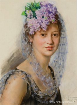 Retrato de Berthe Popoff con un tocado floral