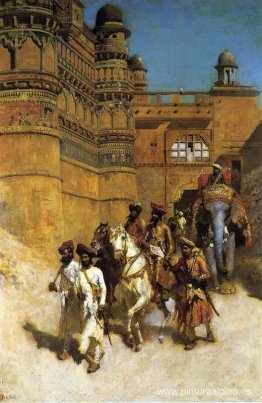 El Maharahaj de Gwalior ante su palacio