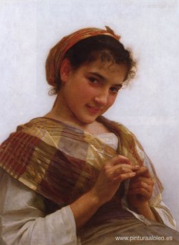 retrato, de, un, niña joven, tejer