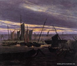 Barcos en el puerto por la noche