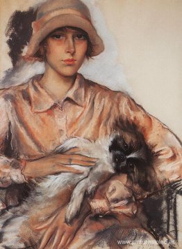 Retrato de una dama I. Whelan con un perro faldero