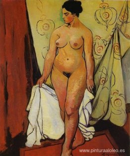 Mujer desnuda con cortinas