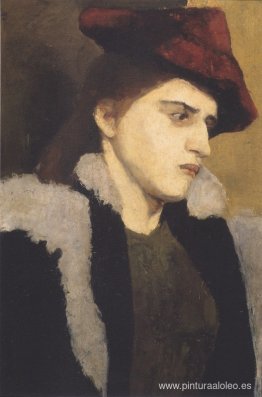 Retrato de una mujer joven con sombrero rojo