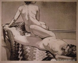 Dos desnudos sobre una vieja alfombra india