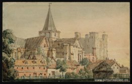 Catedral de Rochester desde el noreste, con el castillo más allá