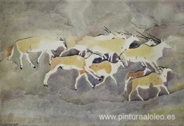 Arte rupestre: grupo de Eland, uno de ellos con un cuerno arruga