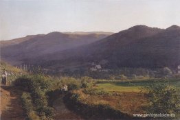 Paisaje de montaña con viñedo.