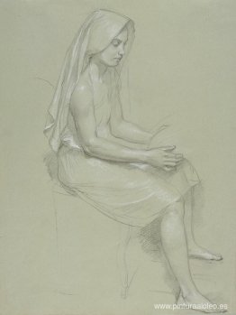 Estudio de una figura femenina sentada y velada.