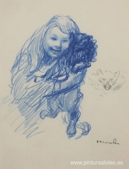 Colette, la hija de Steinlen, con un gato