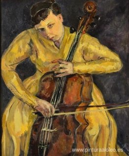 Retrato de Vera Poppe tocando el violonchelo