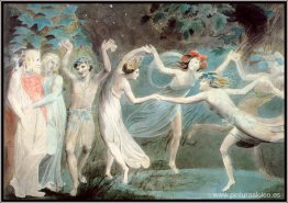 Oberon, Titania y Puck con hadas bailando