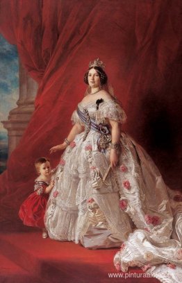 Retrato de la reina Isabel II de España y su hija Isabel