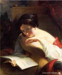 retrato, de, un, niña, lectura