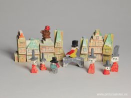 Casas y Figuras (Pájaros con Sombrero)