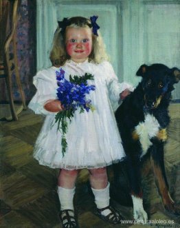 Retrato de Irina Kustodiev con el perro Shumka