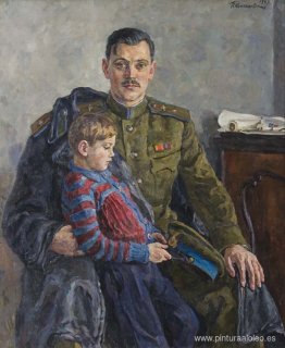 Retrato de Sergei Vladimirovich Mikhalkov con su hijo