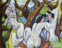 Tres desnudos en un bosque