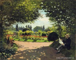 Adolphe Monet leyendo en el jardín