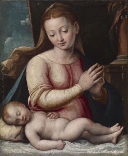 Virgen adorando al niño