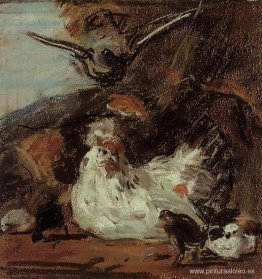 Una gallina y sus polluelos (según Melchior d'Hondecoeter)