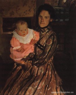 Retrato de Y.E. Kustodieva con su hijo