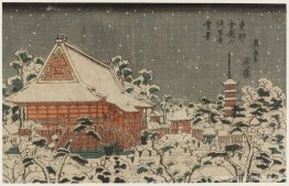 Escena de nieve en el templo Sensô-ji en Kinryûzan en la capital