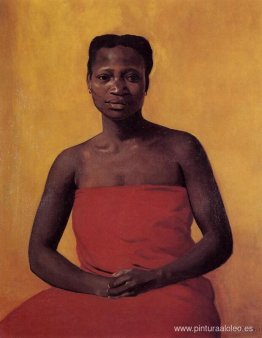 mujer negra sentada, vista frontal