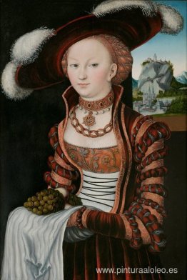 retrato, de, un, mujer joven, tenencia, uvas, y, manzanas