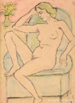 Desnudo en silla verde