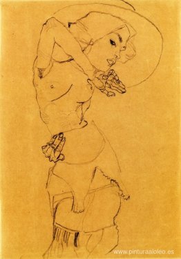 Desnuda de pie con sombrero grande (Gertrude Schiele)