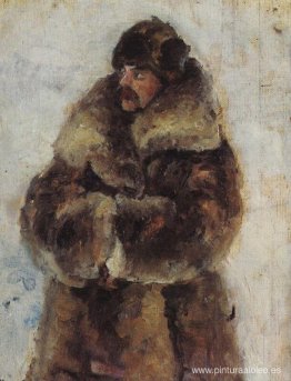 A. I. Surikov con abrigo de piel. Estudie "Tomando el pueblo de