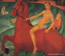 Baño de un caballo rojo