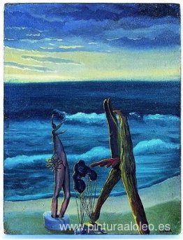 Personajes surrealistas junto al mar