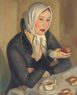 mujer con manzana