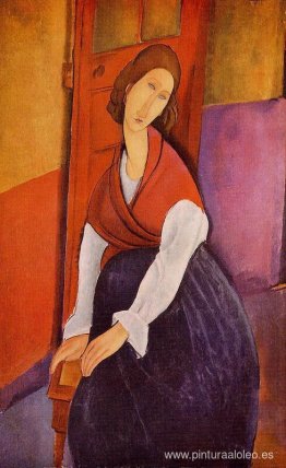 Jeanne Hebuterne con chal rojo