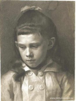 retrato, de, un, niña, cabeza, ligeramente, girado, izquierda