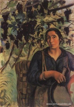 Campesina italiana en un viñedo 