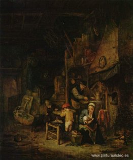 Interior con una familia campesina