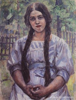 Una chica con trenzas. Retrato de A. A. Dobrinskaya.