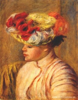 Mujer joven con un sombrero de flores