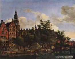 Vista de Oudezijds Voorburgwal con la Oude Kerk en Amsterdam