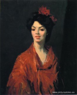 Mujer española con mantón rojo